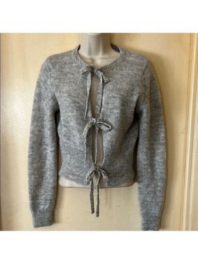 Beige Botany light grey mohair tie front crop sweater size S